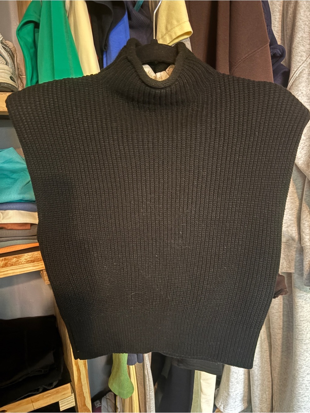 Black Ribbed Turtleneck Sweater Vest - Women